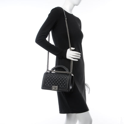 Chanel Calfskin Quilted Medium Boy Top Handle Flap Black 2 of 8