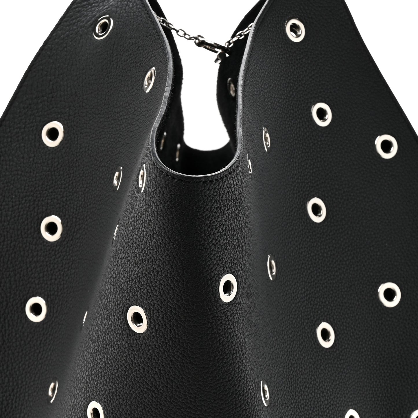 Pebbled Calfskin Grommet Lotus Tote Black