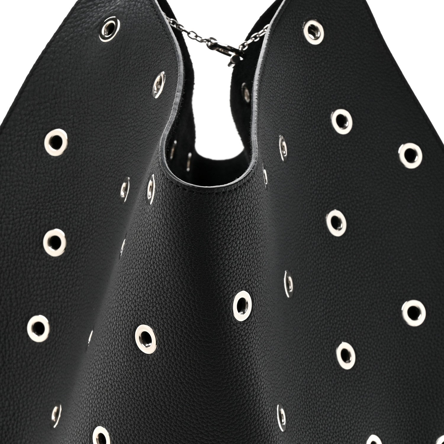 Khaite Pebbled Calfskin Grommet Lotus Tote Black 7 of 9