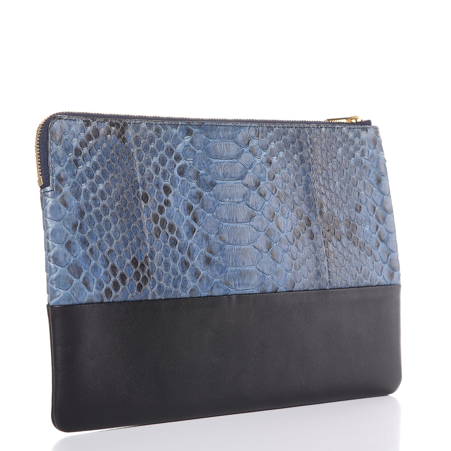Python Lambskin Solo Clutch Pouch Slate Black