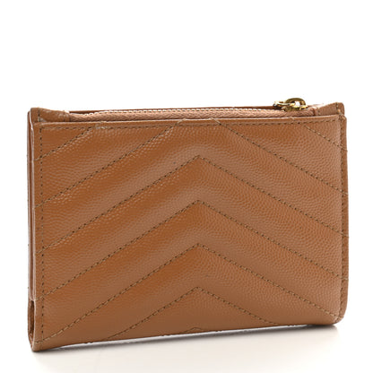 Saint Laurent Grain De Poudre Matelasse Chevron Monogram Zipped Card Case Natural Dark 3 of 8