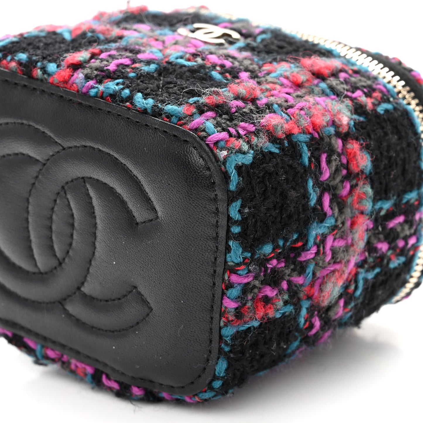 Tweed Quilted Mini Vanity Case With Chain Black