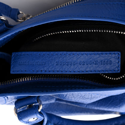 Balenciaga Agneau Classic Silver Hardware Mini City Logo Strap Bleu Electric Black 8 of 11