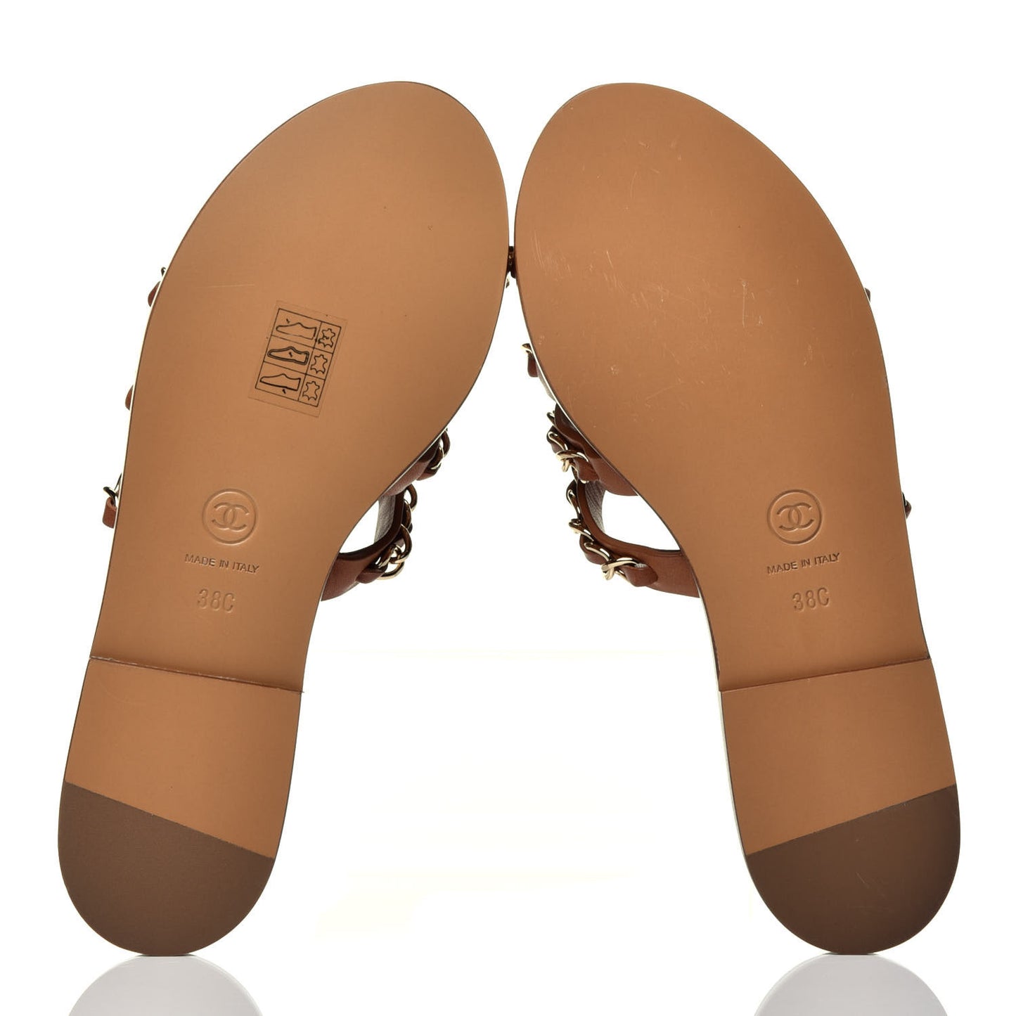 Calfskin Chain Thong Flat Sandals 38 Beige