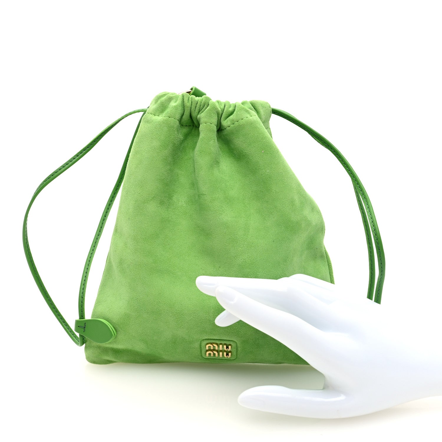 Miu Miu Suede Drawstring Pouch Apple Green 2 of 6