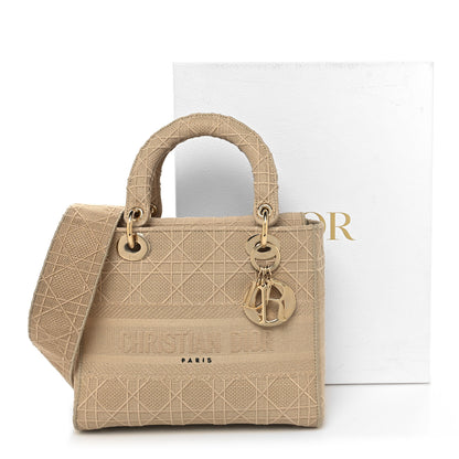 Christian Dior Canvas Embroidered Medium Lady D-Lite Beige 10 of 10