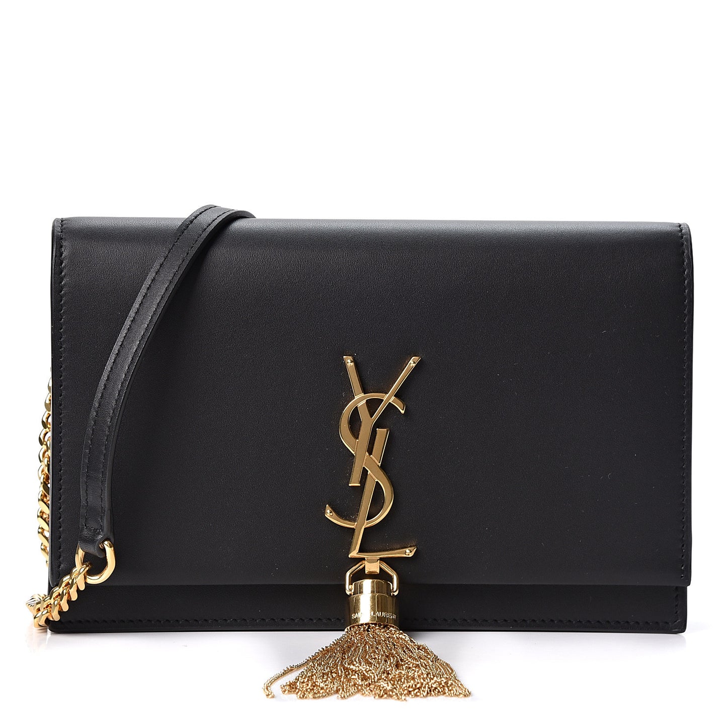 Smooth Calfskin Classic Monogram Kate Tassel Chain Wallet Black