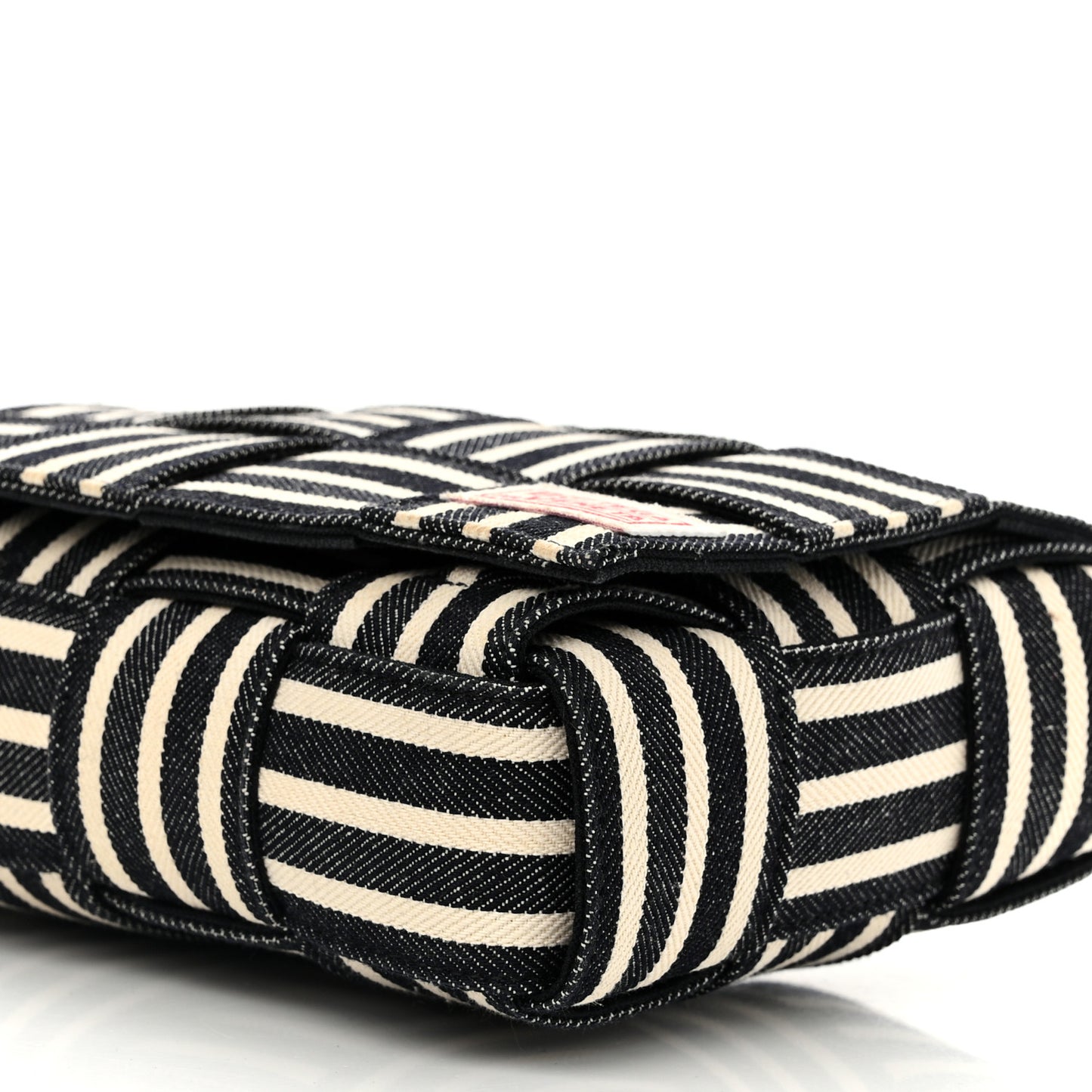 Denim Maxi Intrecciato Padded Cassette High Frequency Crossbody Bag Navy White Black