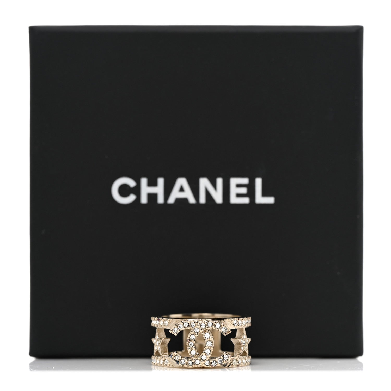 Chanel Metal Crystal CC Star Ring 52 6 Light Gold 8 of 8
