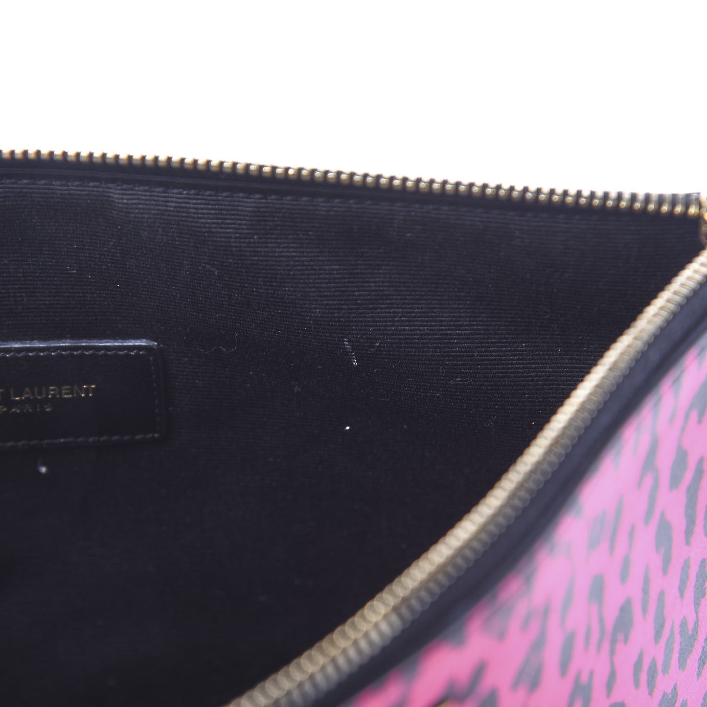 Calfskin Baby Cat Print Medium Zip Clutch Hot Pink
