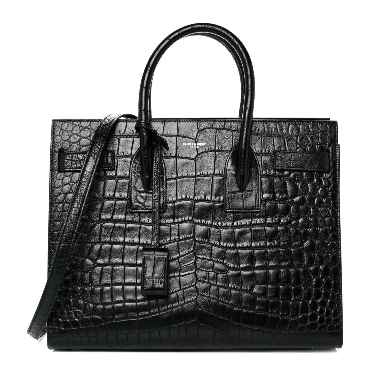 Calfskin Crocodile Embossed Small Sac de Jour Black