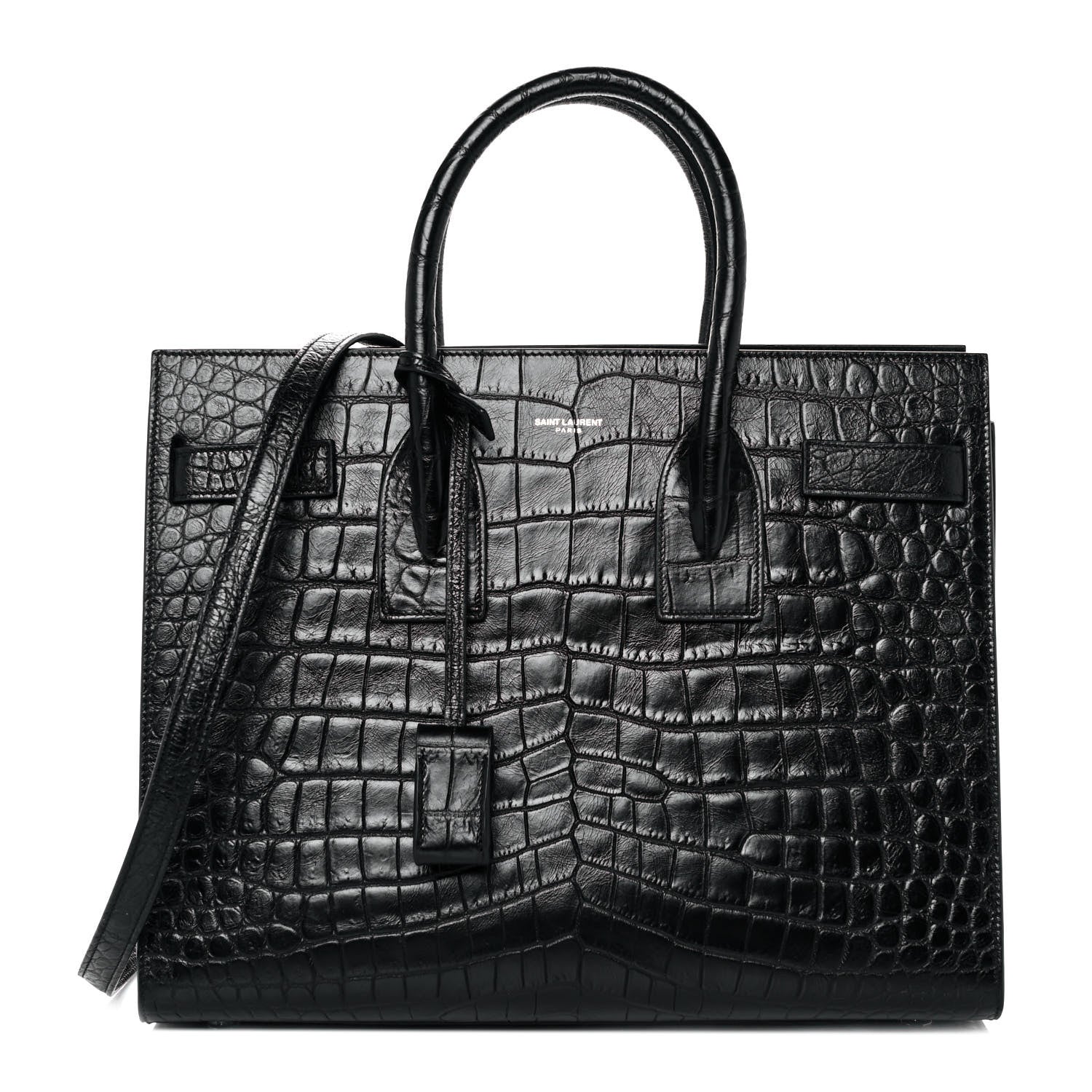 Saint Laurent Calfskin Crocodile Embossed Small Sac de Jour Black 1 of 8