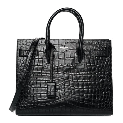 Saint Laurent Calfskin Crocodile Embossed Small Sac de Jour Black 1 of 8