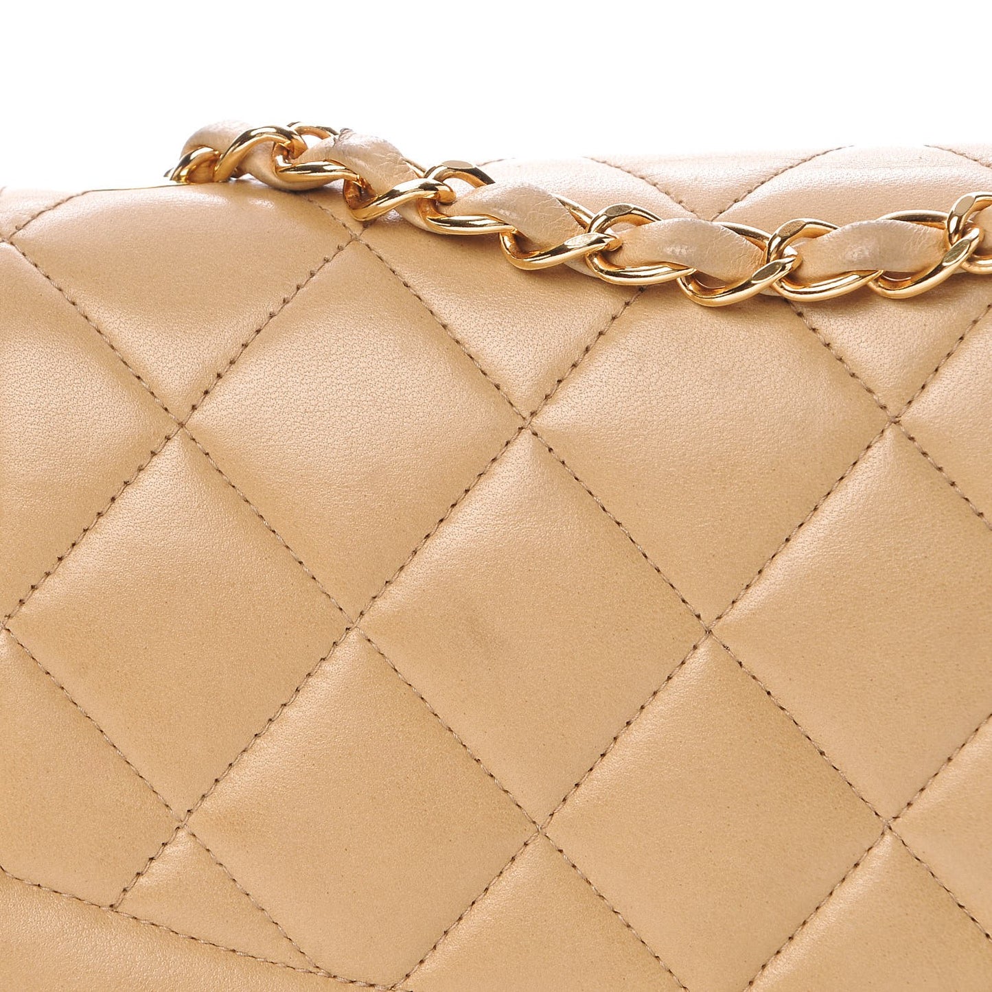 Lambskin Quilted Small Single Flap Beige