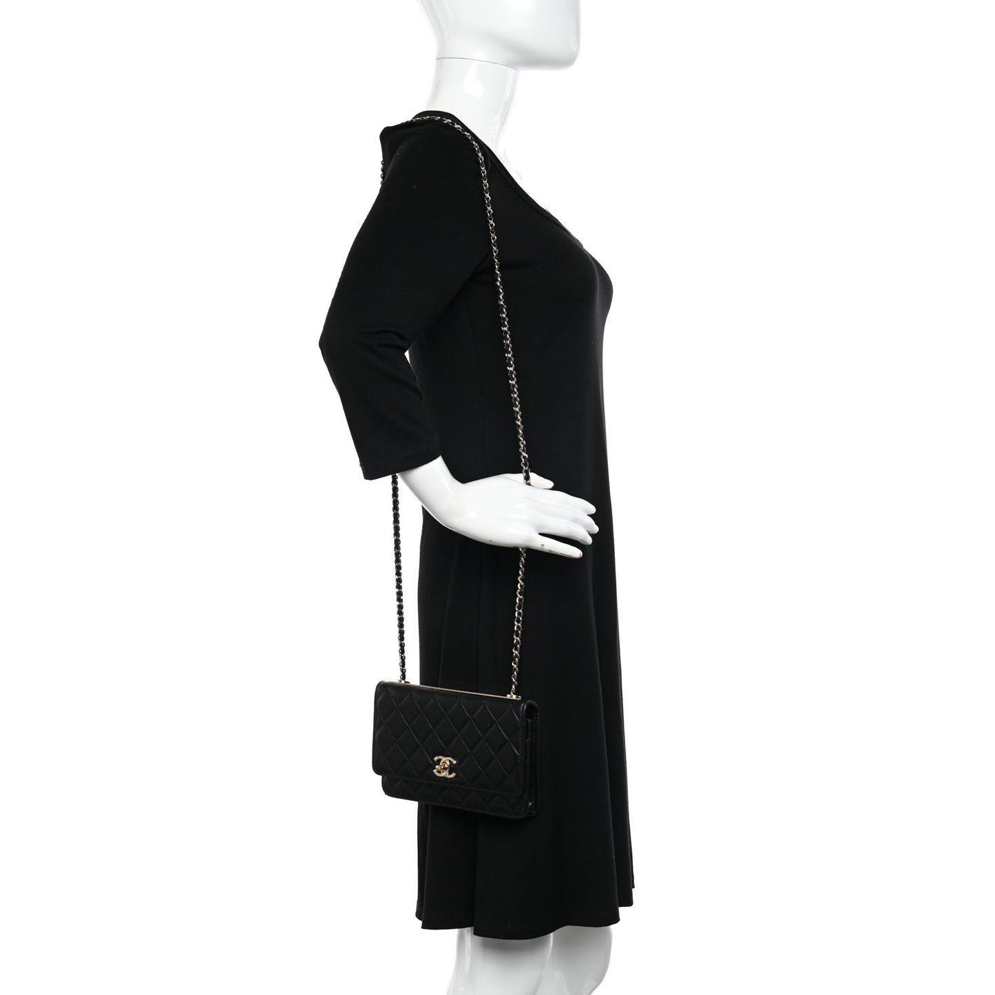 Lambskin Quilted Trendy CC Wallet On Chain WOC Black