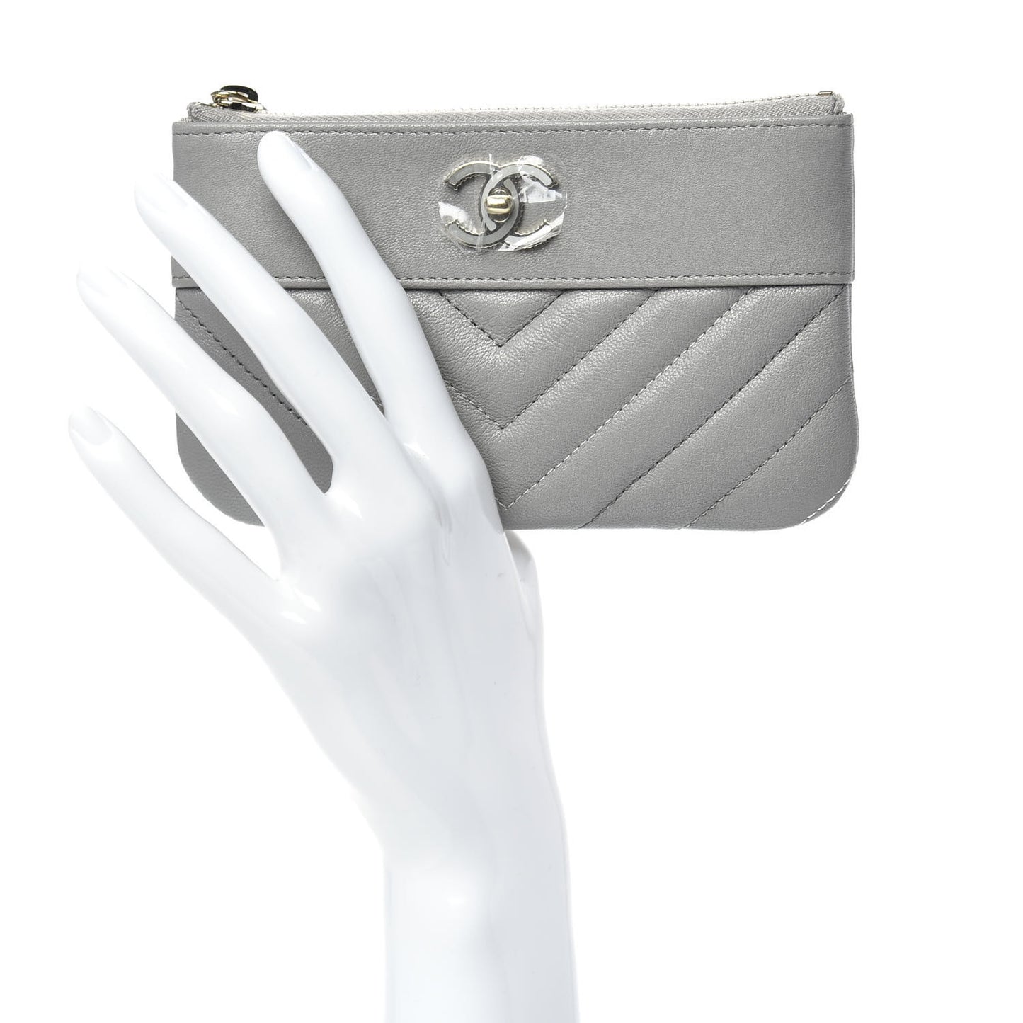 Sheepskin Chevron Quilted Small Vintage Mademoiselle Cosmetic Case Grey