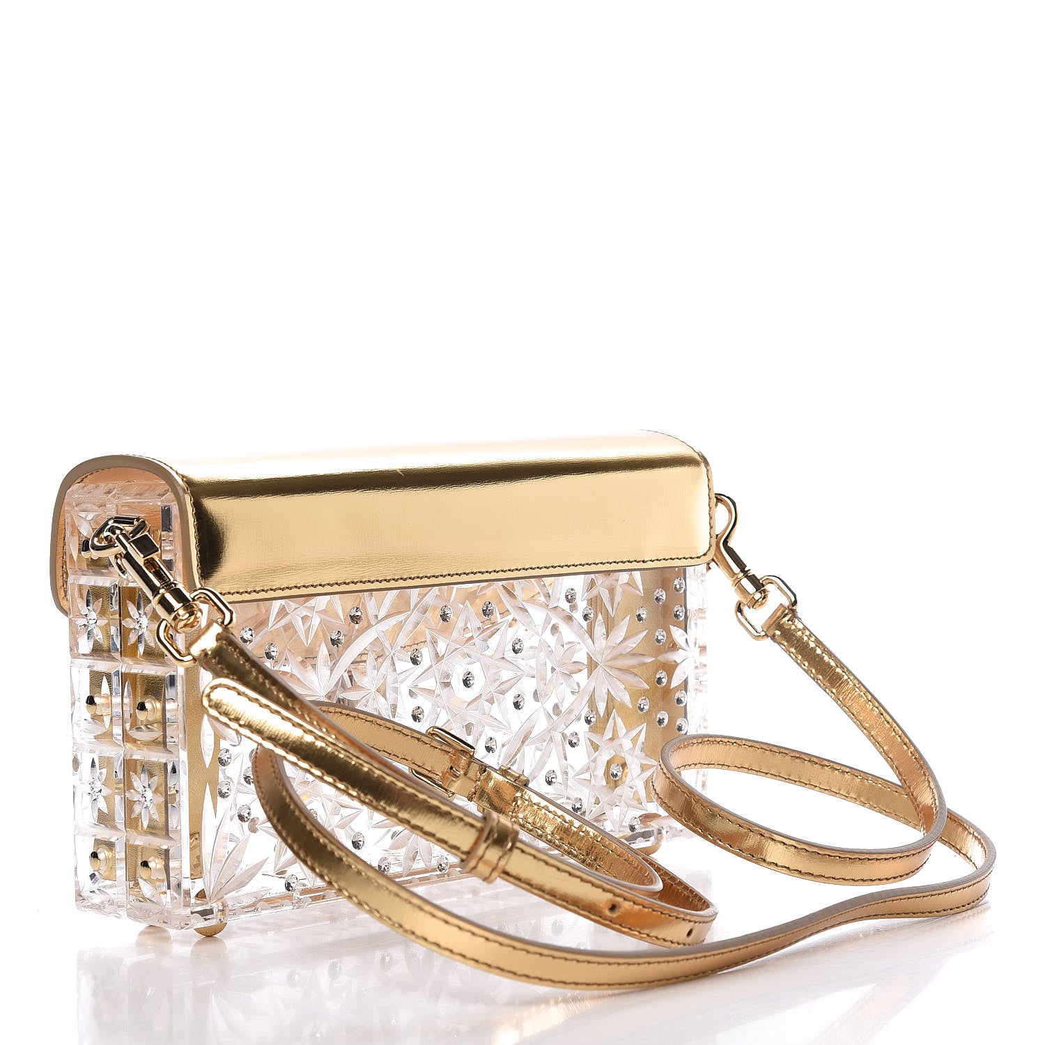 Dolce & Gabbana Plexiglass Crystal Embellished Dolce Box Clutch Gold 3 of 11