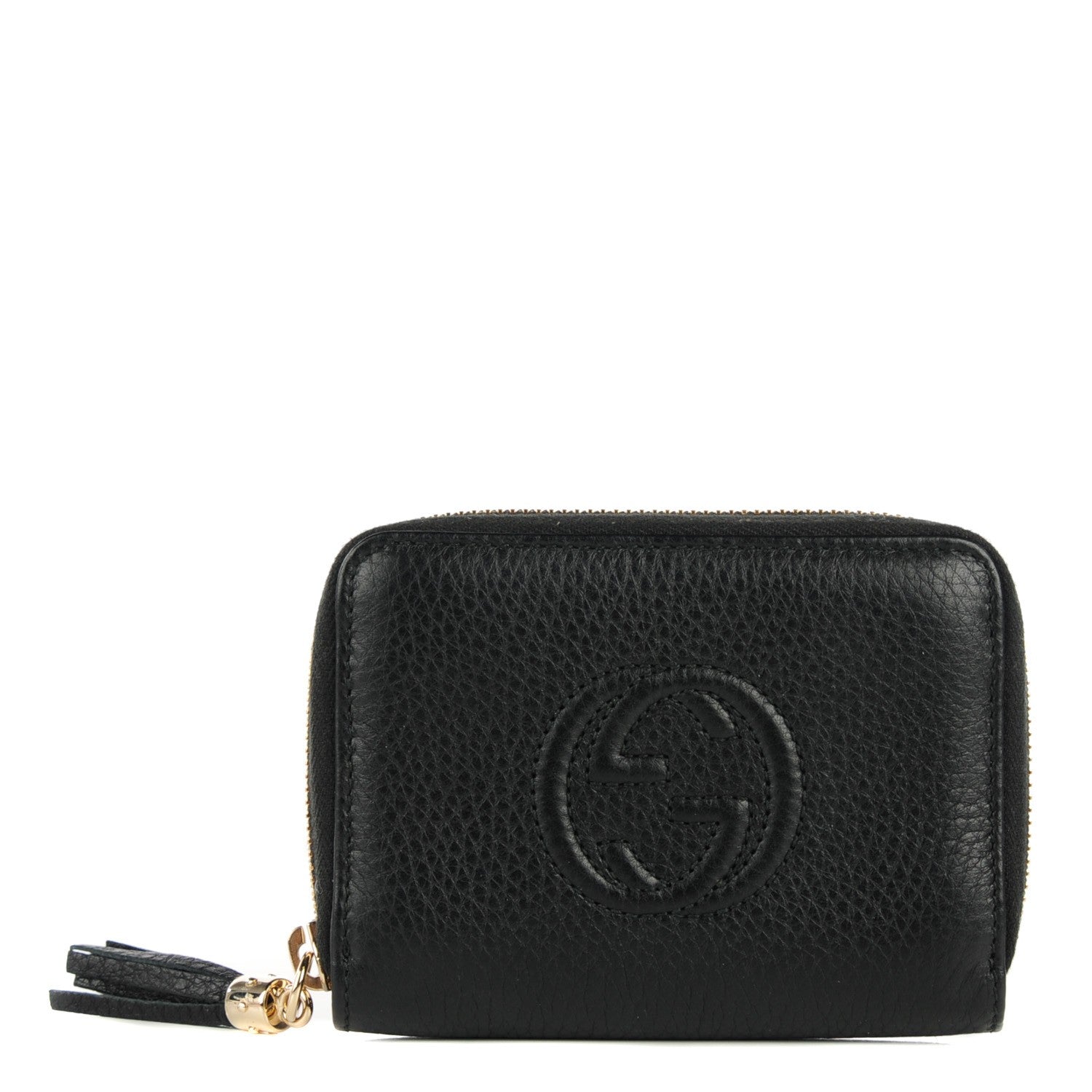 Gucci Pebbled Calfskin Soho Compact Disco Zip Around Wallet Black 1 of 7
