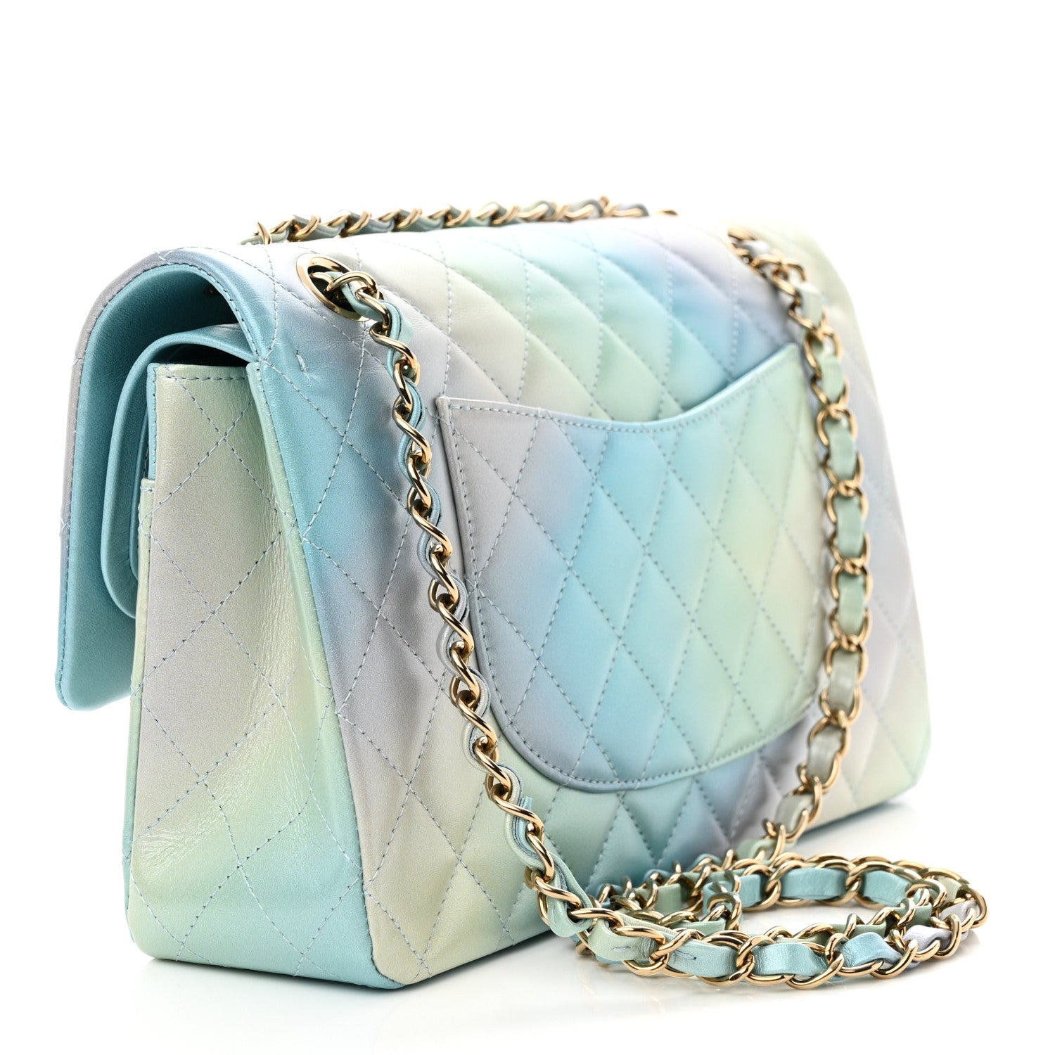 Chanel Lambskin Quilted Tie Dye Ombre Medium Double Flap Blue Multicolor 3 of 13