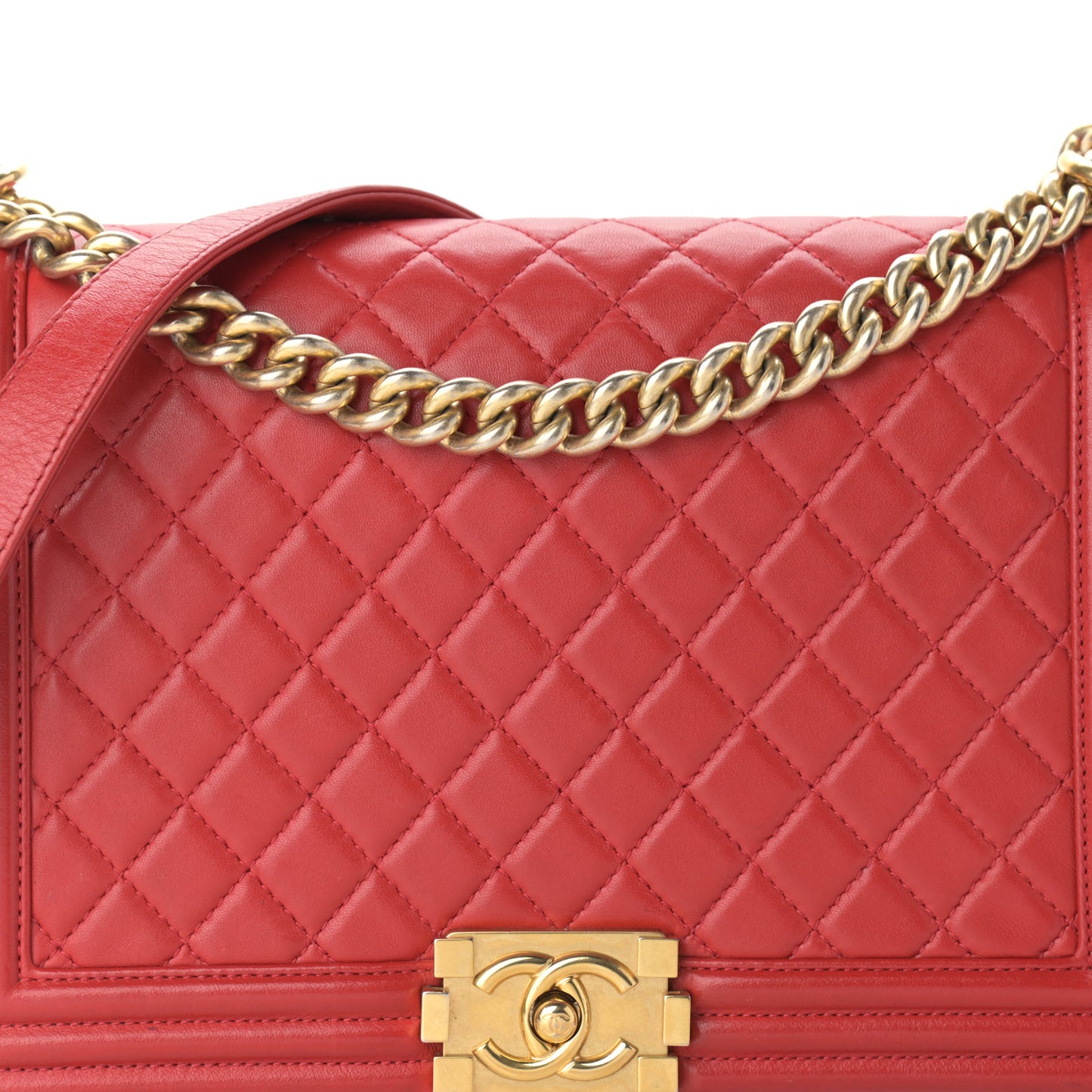 Lambskin Quilted New Medium Boy Flap Red