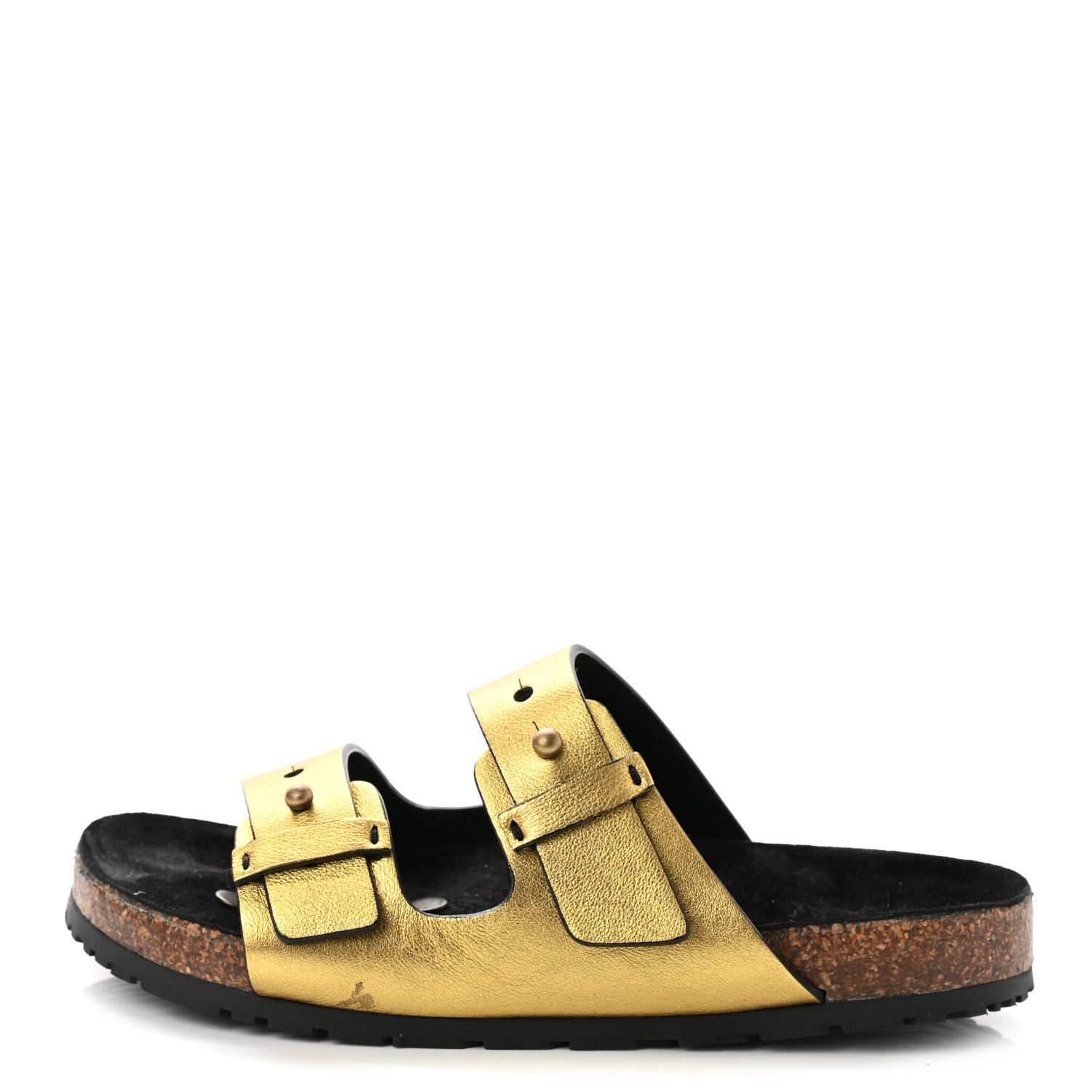 Saint Laurent Calfskin Metallic Jimmy Cross Slides 37.5 Gold 1 of 9