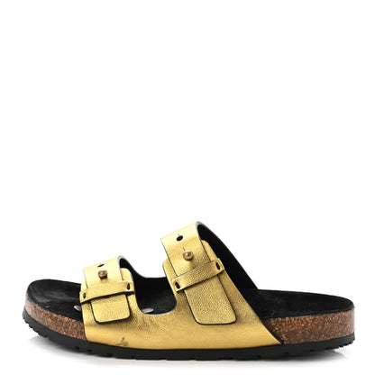 Saint Laurent Calfskin Metallic Jimmy Cross Slides 37.5 Gold 1 of 9