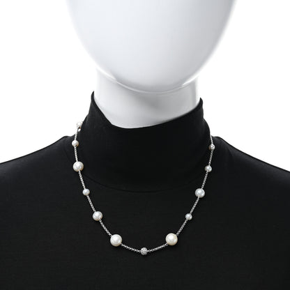 David Yurman Sterling Silver Diamond Cultured Pearl Pave Station Necklace 3 of 5