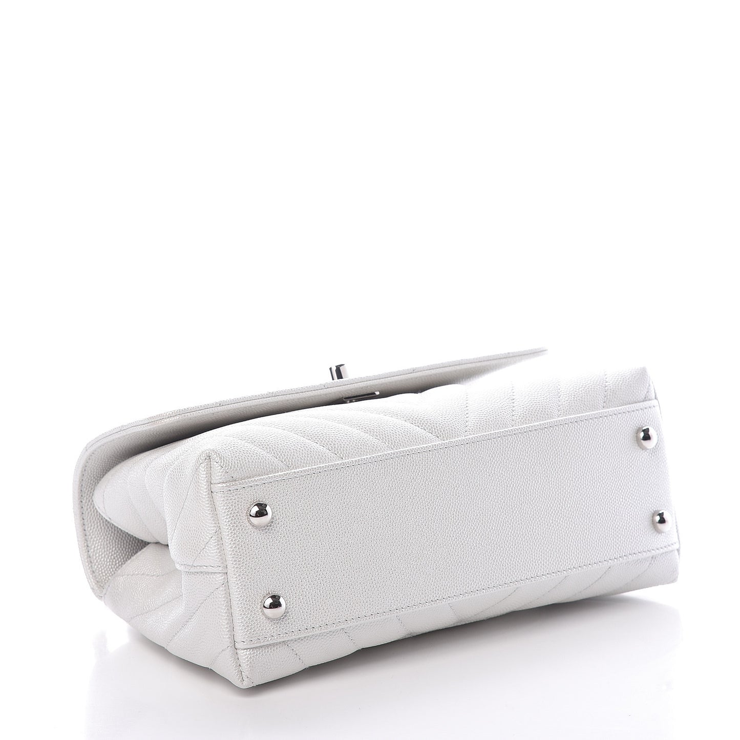 Iridescent Caviar Chevron Quilted Mini Coco Handle Flap White