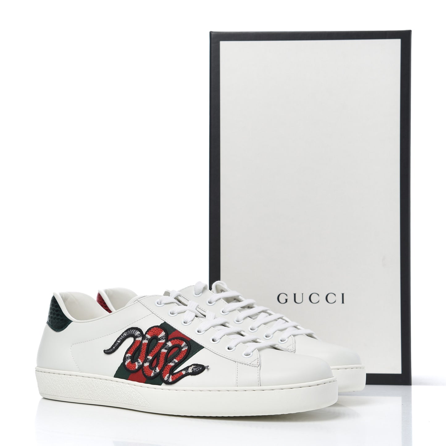 Calfskin Ayers Kingsnake Embroidered Mens Ace Sneakers 11 Green Red