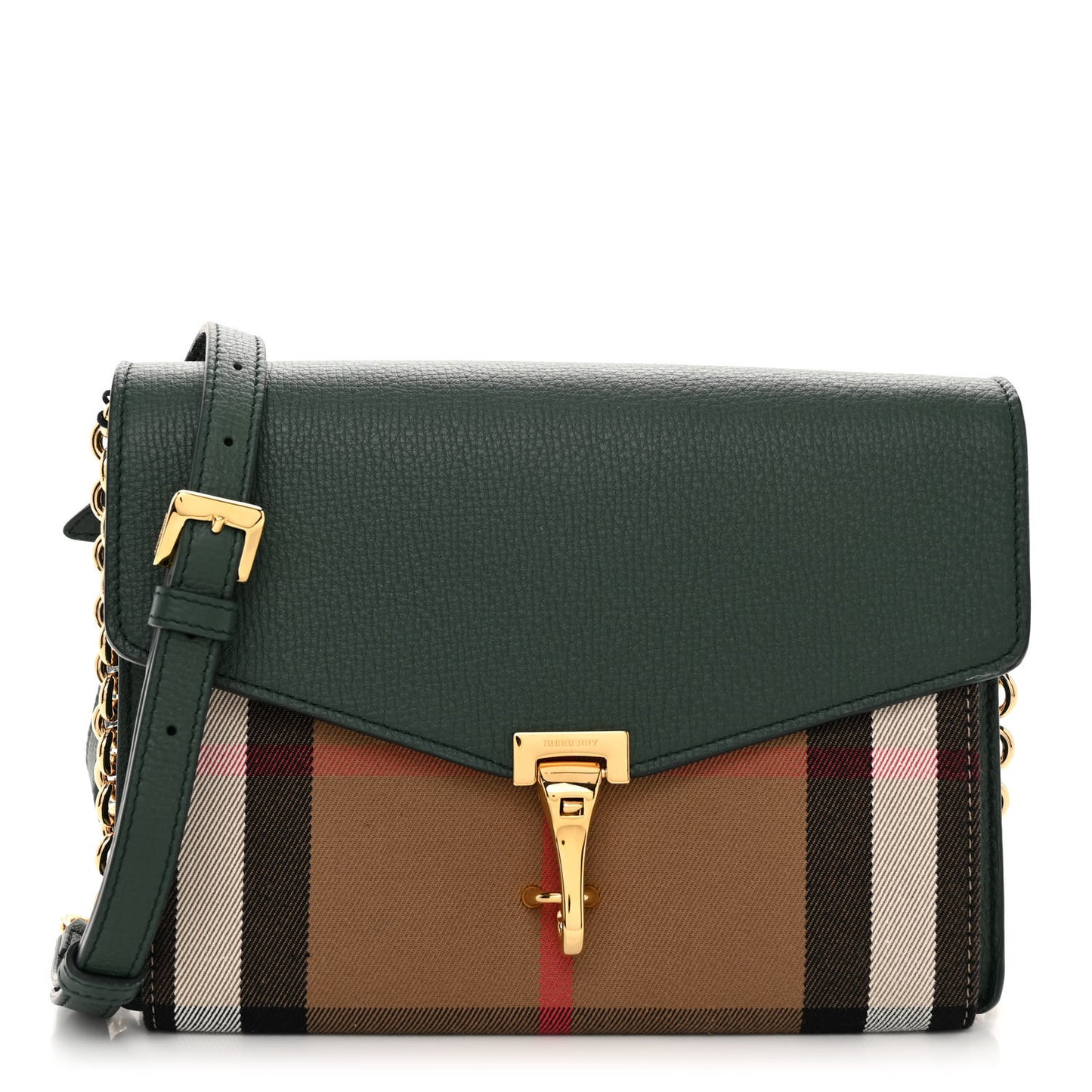 Derby Calfskin House Check Small Macken Crossbody Bag Bottle Green