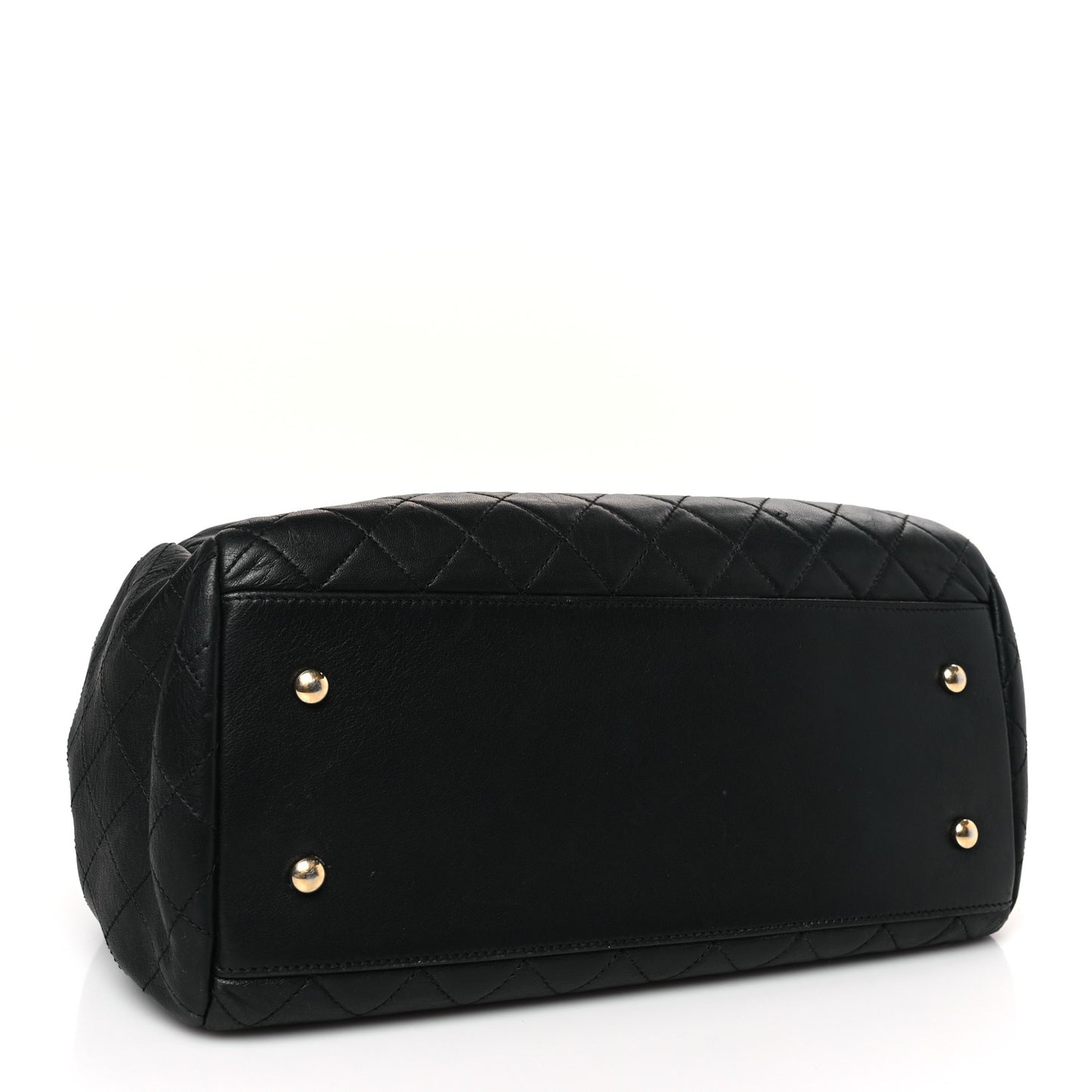 Lambskin Quilted Large Drawstring Bag Black