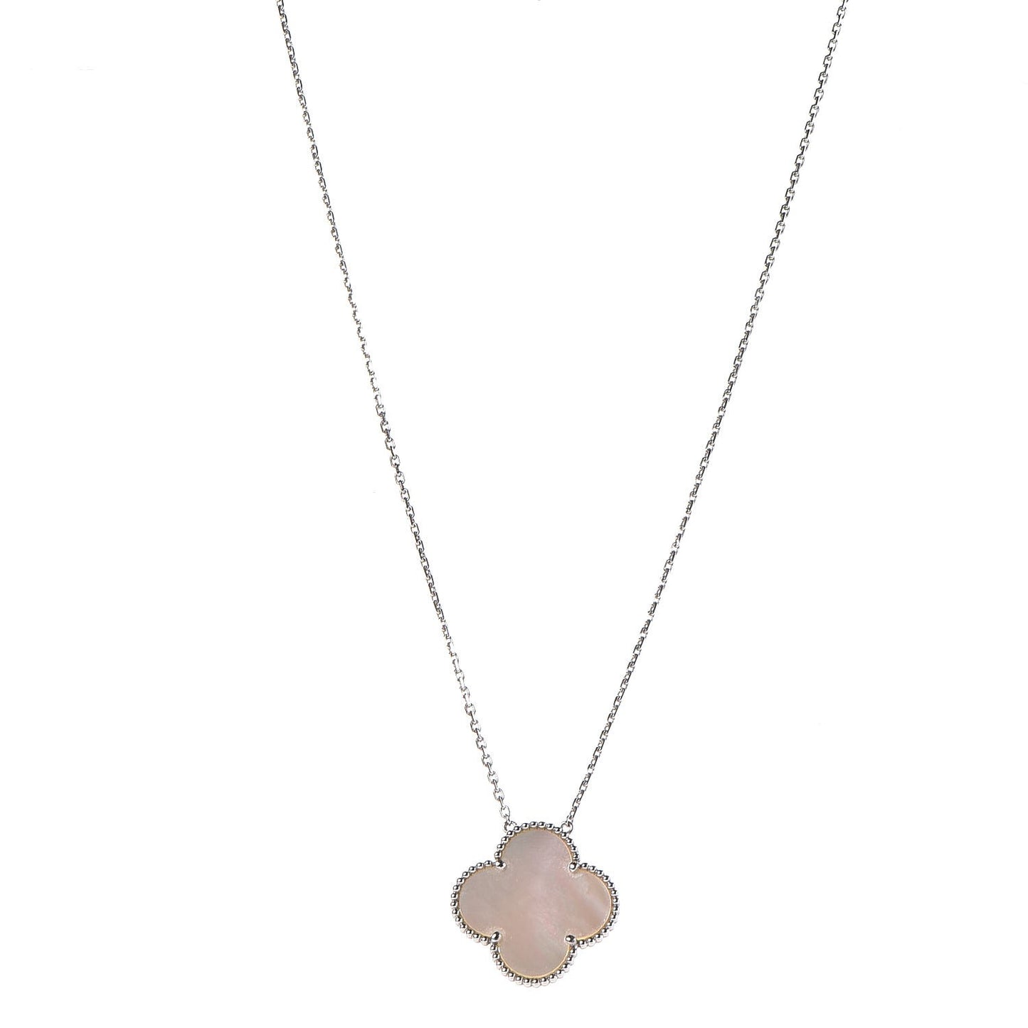 18K White Gold Mother of Pearl Magic Alhambra Pendant Necklace