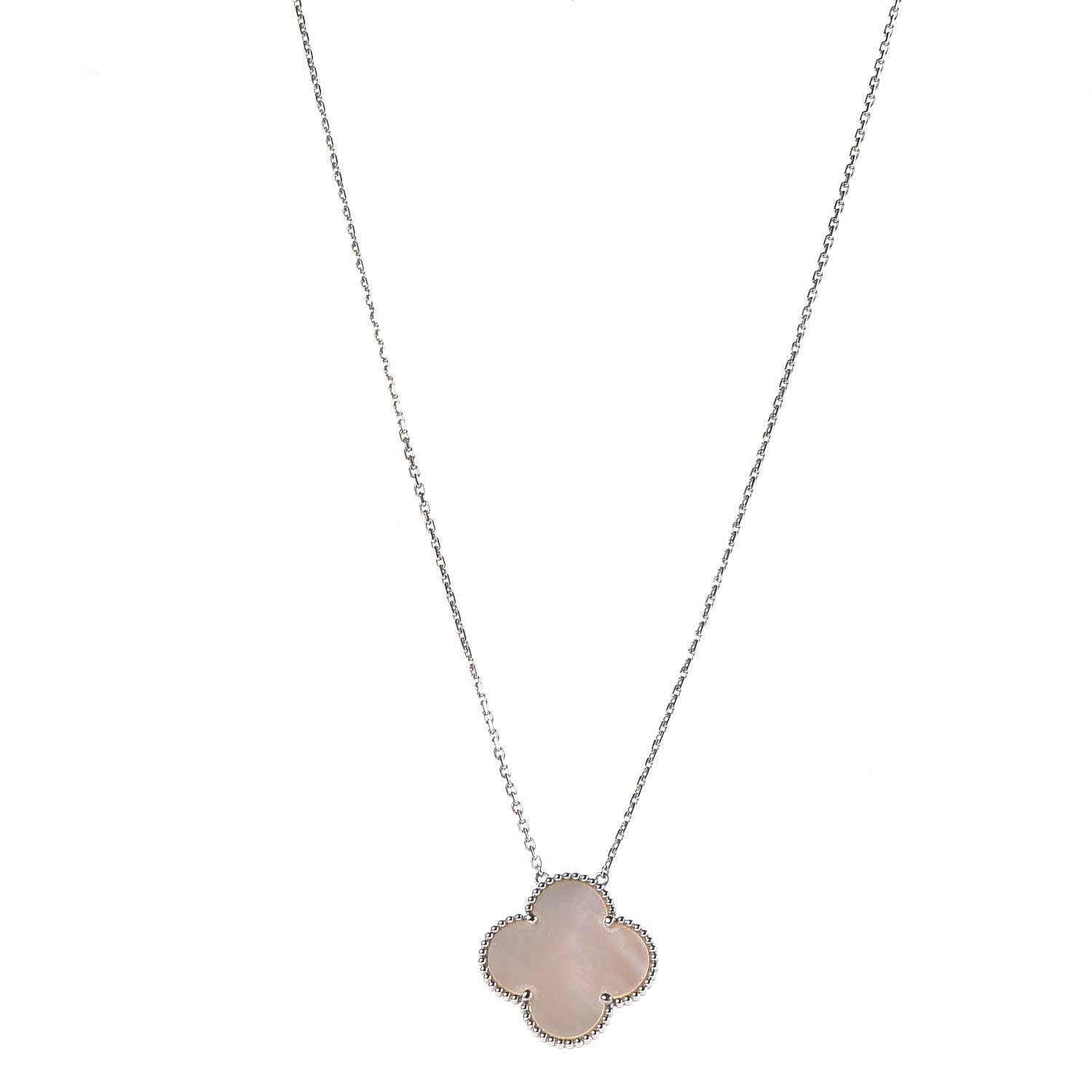 Van Cleef & Arpels 18K White Gold Mother of Pearl Magic Alhambra Pendant Necklace 1 of 8