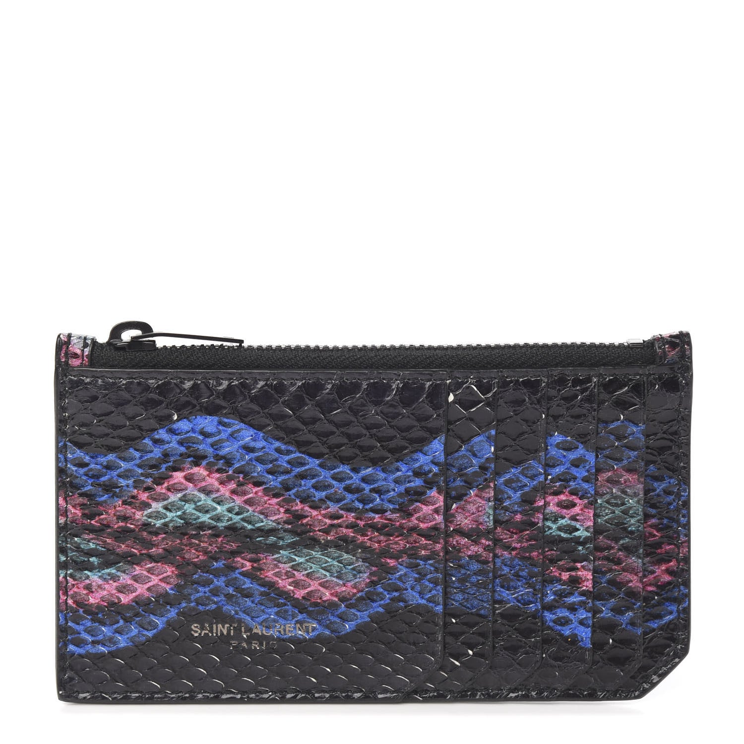 Saint Laurent Snakeskin 5 Fragments Zip Pouch Card Holder Black 1 of 7