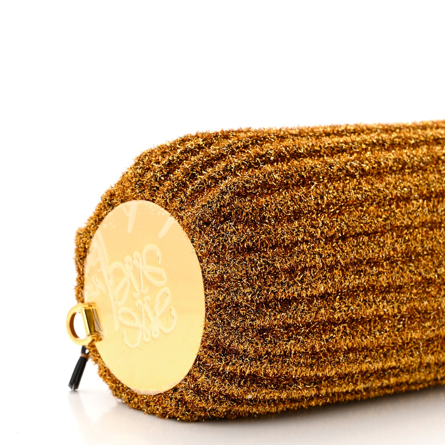 Metallic Lurex Pleated Bracelet Pouch Shoulder Bag Gold