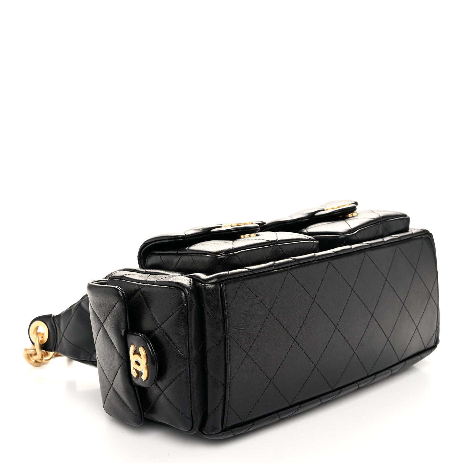 Chanel Shiny Lambskin Quilted Trendy Pockets Hobo Black 4 of 12