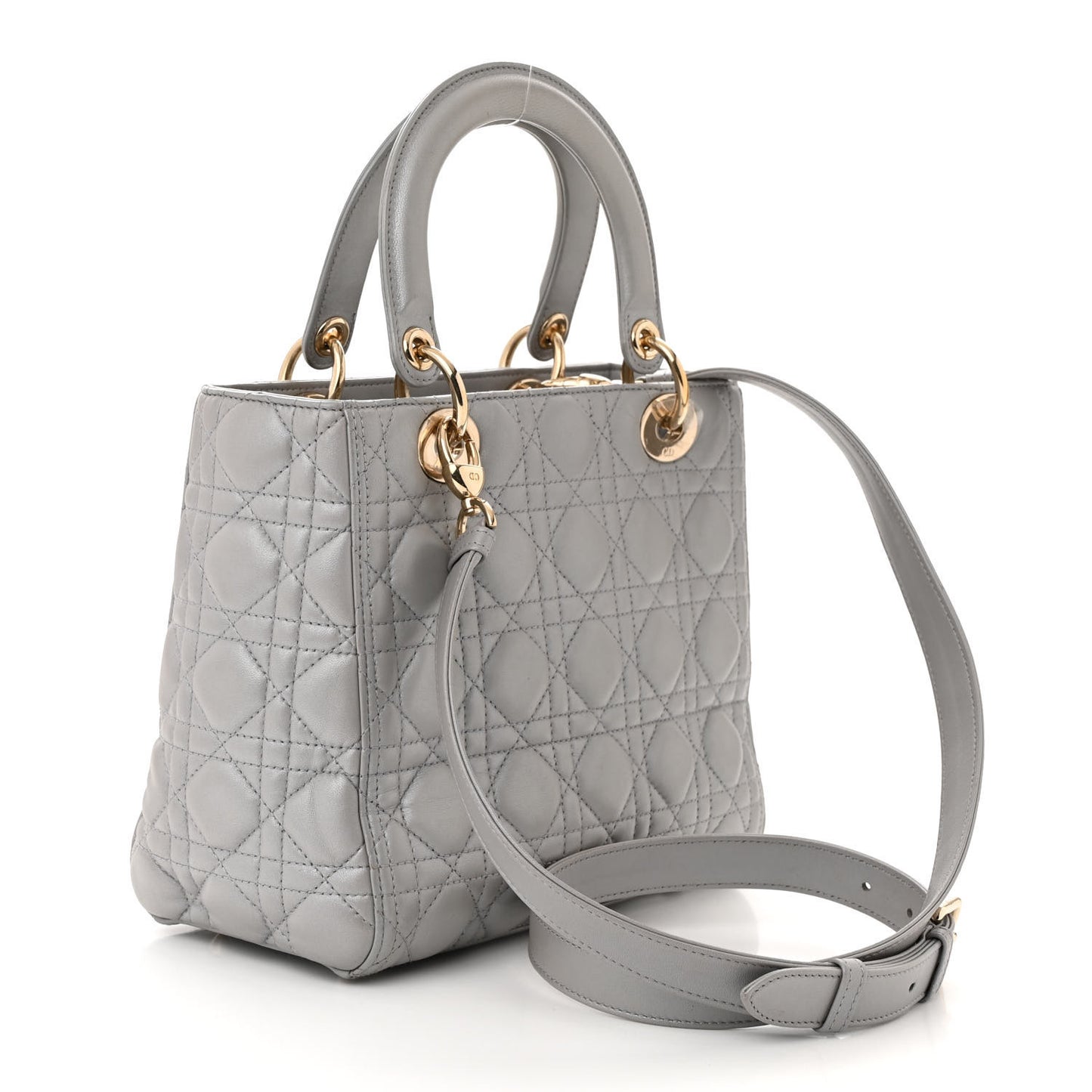 Pearly Lambskin Cannage Medium Lady Dior Grey