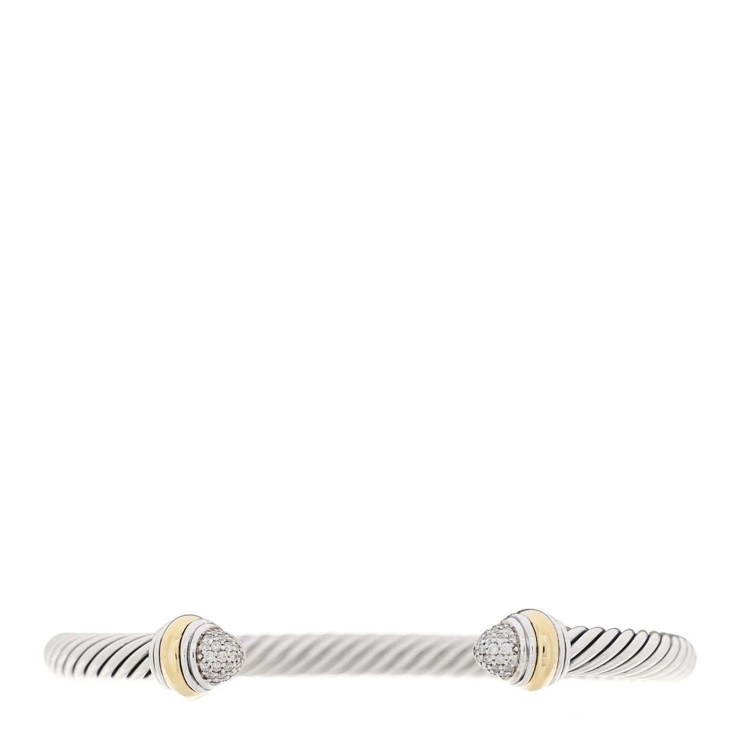 David Yurman Sterling Silver 14K Yellow Gold Diamond 5mm Cable Classics Bracelet 1 of 5