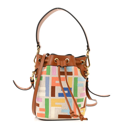 Fendi Kuban Canvas Vitello King F is Fendi FF Embroidered Mini Mon Tresor Bucket Bag Multicolor Cuoio 1 of 12