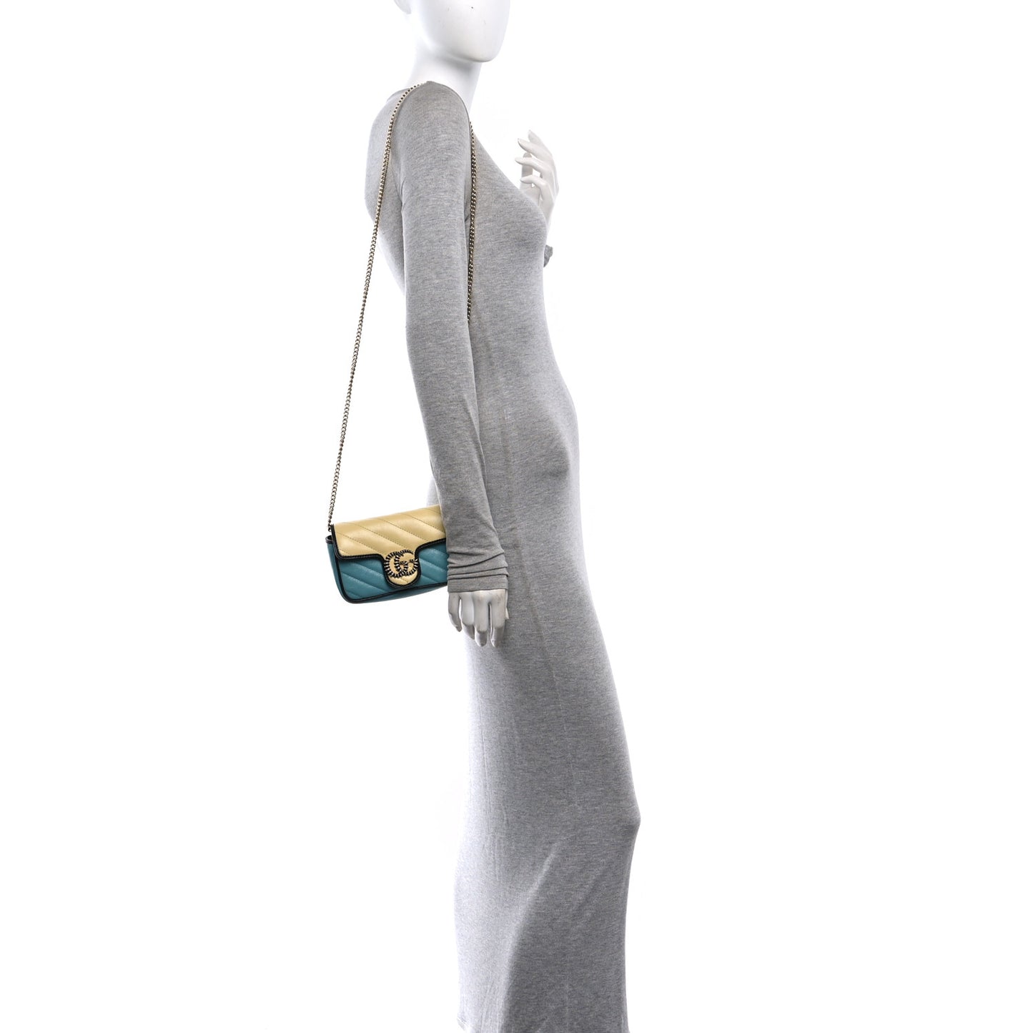 Azalea Calfskin Enamel Matelasse Diagonal Super Mini Torchon GG Marmont Shoulder Bag Butter Dusty Azure Black Electric Blue