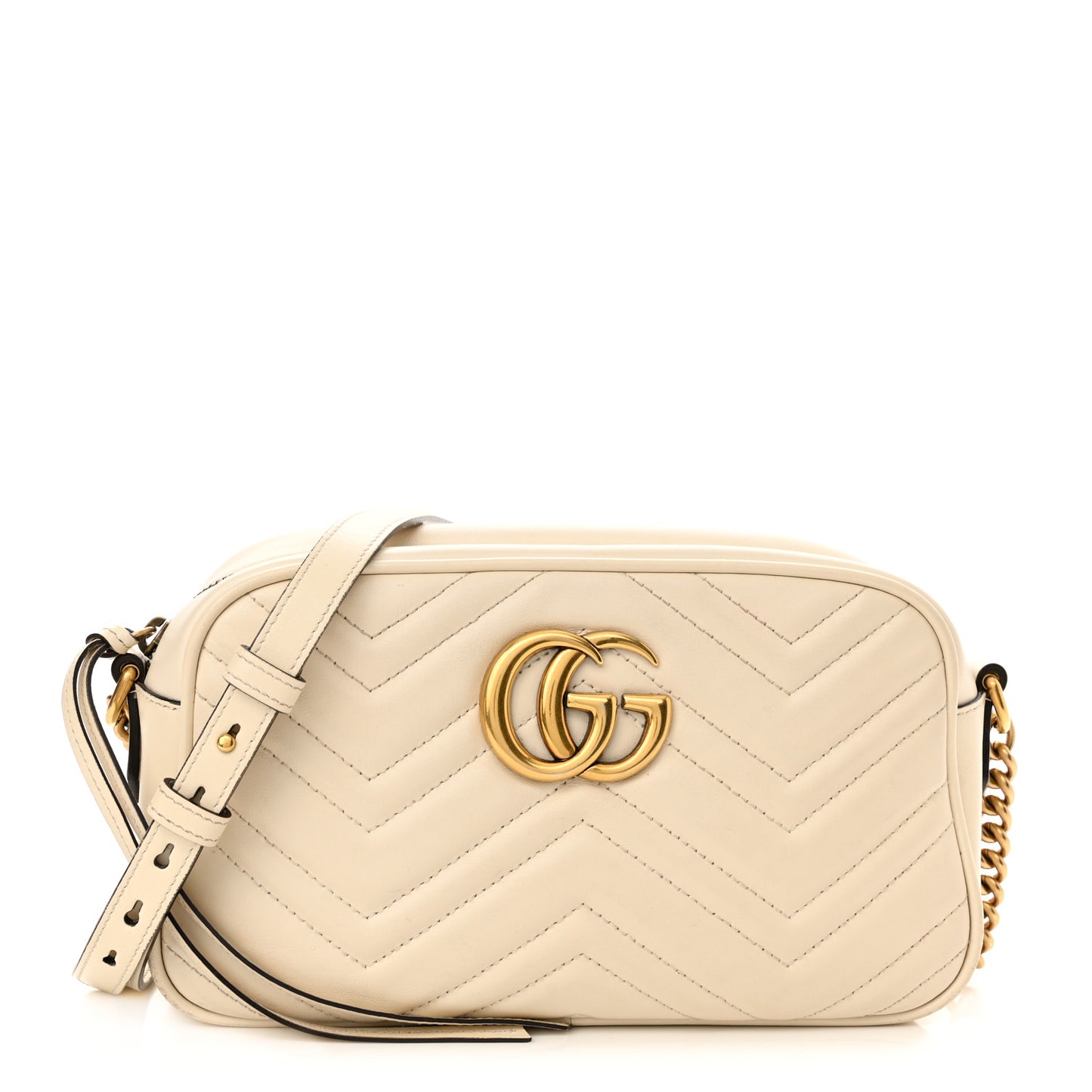 Calfskin Matelasse Small GG Marmont Chain Shoulder Bag White
