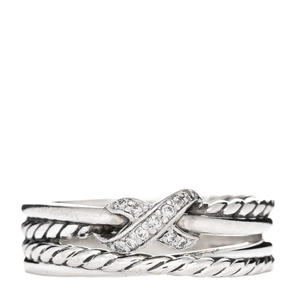 David Yurman Sterling Silver Diamond X Crossover Ring 52 6 1 of 4