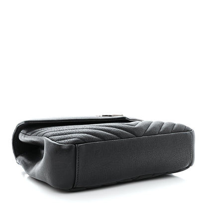 Saint Laurent Sheepskin Matelasse Chevron Monogram Medium College Bag Black 4 of 12