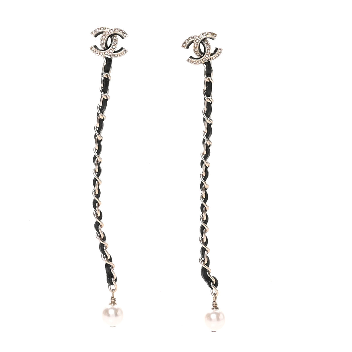 Chanel Lambskin Chain Crystal Pearl CC Drop Earrings Gold 1 of 4
