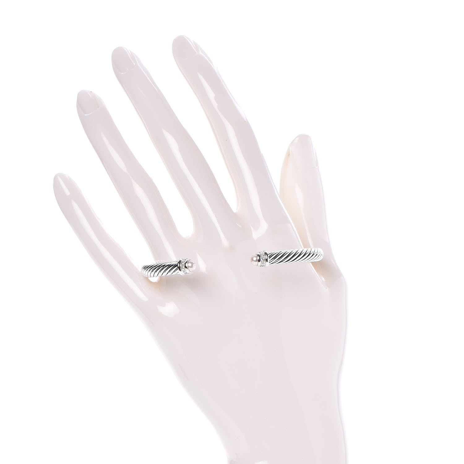 David Yurman Sterling Silver Diamond Pearl 5mm Cable Classics Bracelet 2 of 4