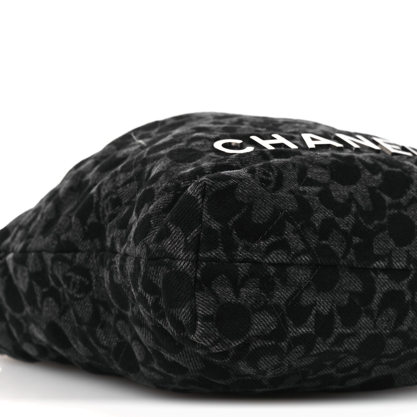 Denim Quilted Floral Print Mini Chanel 22 Black Grey