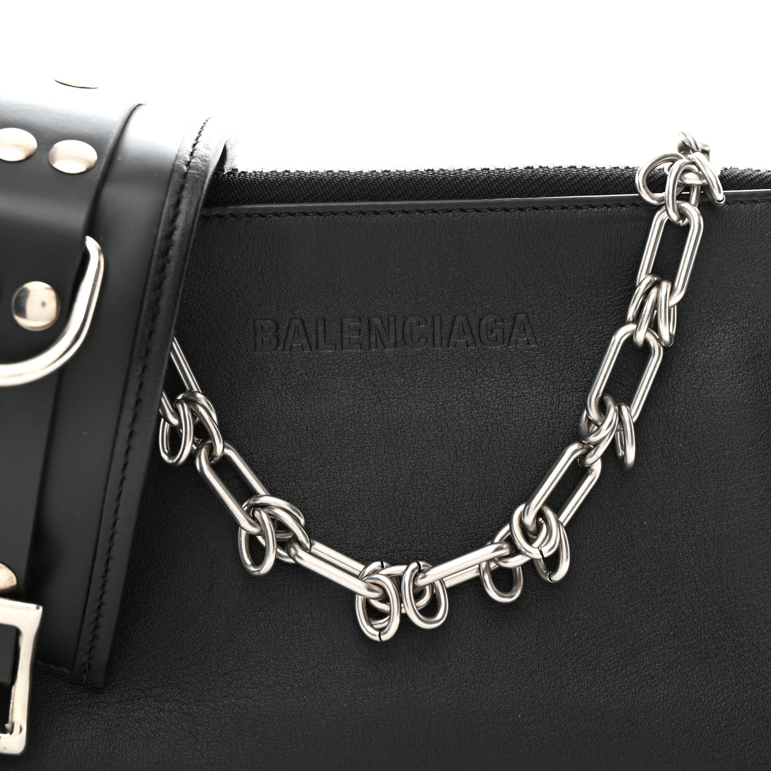 Balenciaga Calfskin Chain Cuff Wristlet Wallet Black 1822477