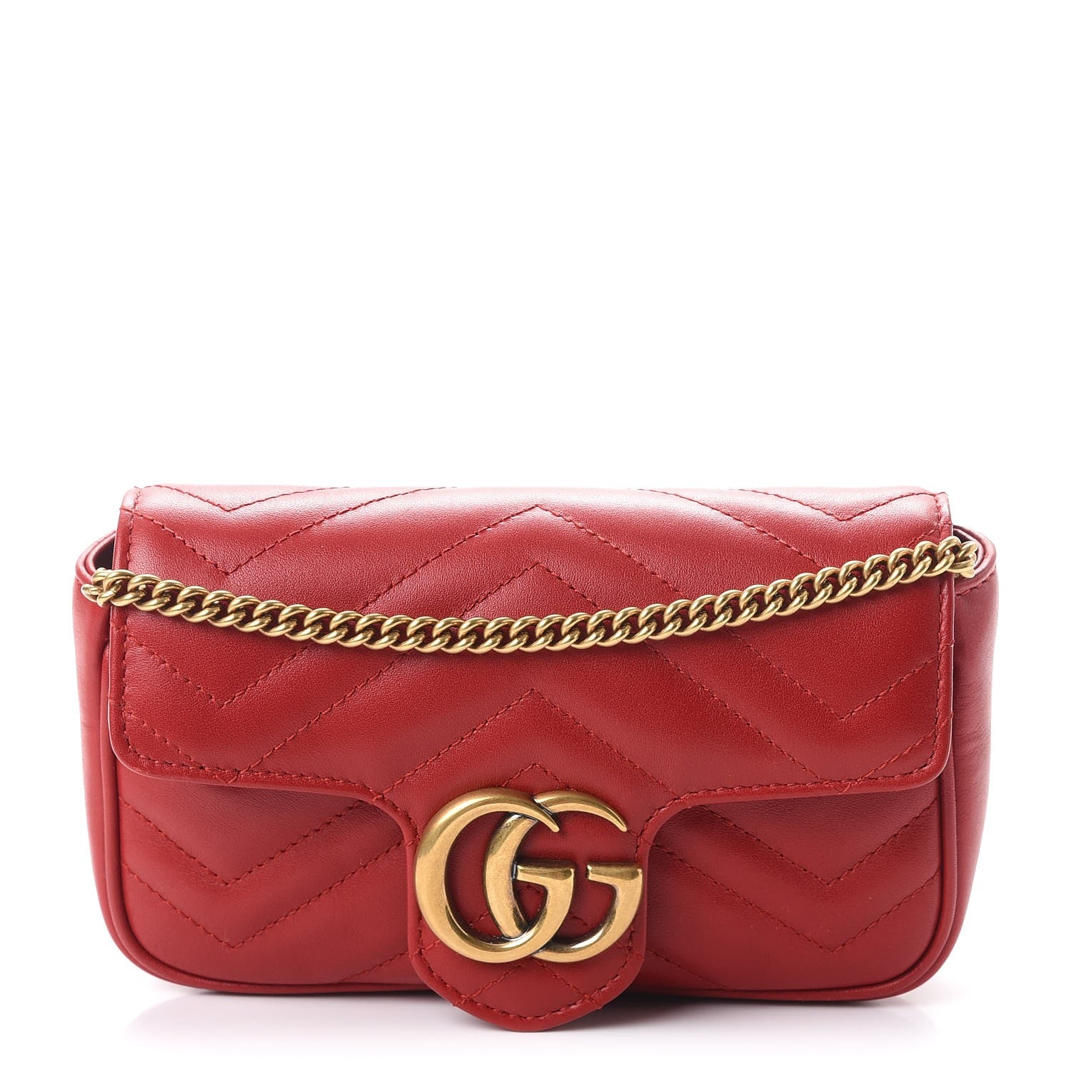 Gucci Calfskin Matelasse Super Mini GG Marmont Shoulder Bag Hibiscus Red 1 of 12