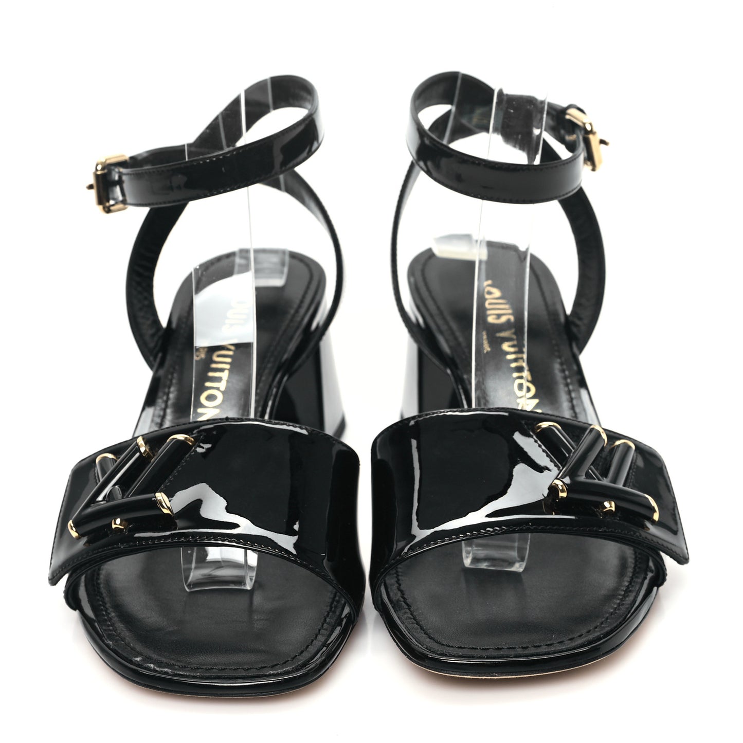 Patent Calfskin Shake Sandals 38 Black
