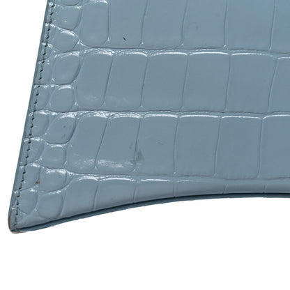 Balenciaga Shiny Calfskin Crocodile Embossed Small Hourglass Top Handle Bag Blue Grey 15 of 16
